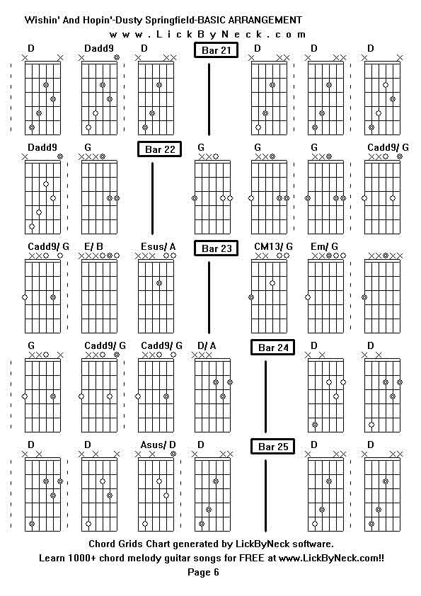 Chord Grids Chart of chord melody fingerstyle guitar song-Wishin' And Hopin'-Dusty Springfield-BASIC ARRANGEMENT,generated by LickByNeck software.